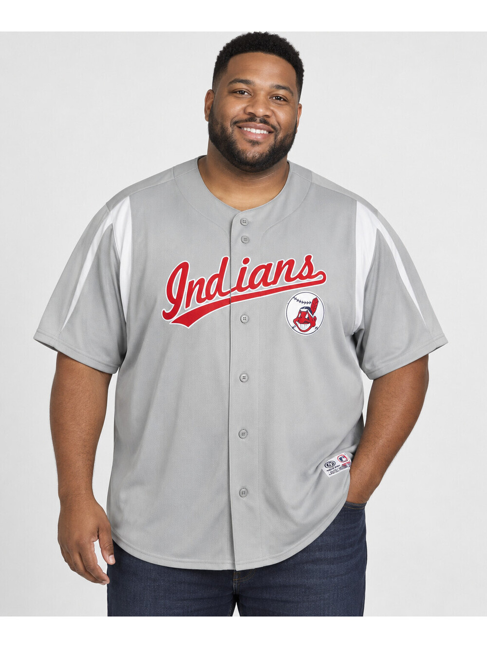 Vintage Cleveland Indians True Fan MLB Gray Baseball Jersey Mens 2XL XXL